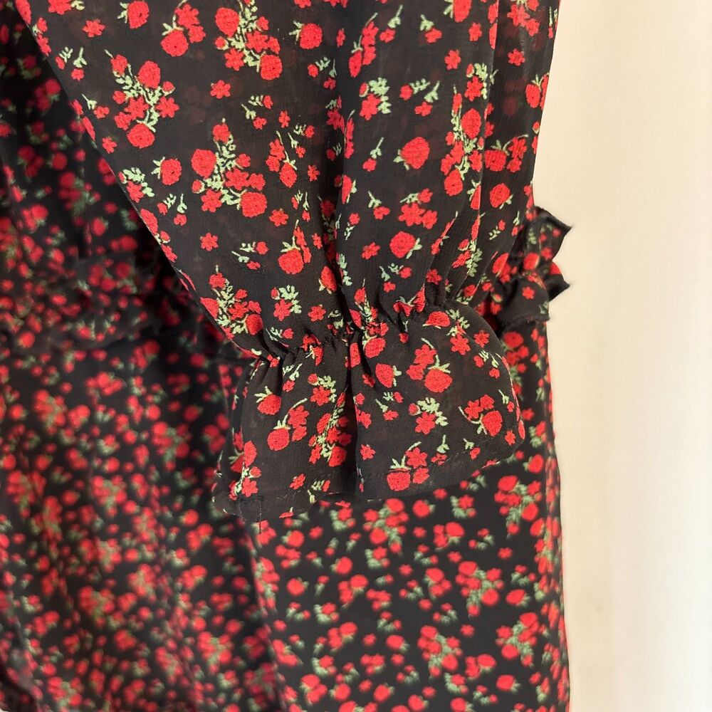 ROW A Nordstrom Rack Dress Small Black Red Floral Open Back Ruffle Mini NWT #X - Picture 5 of 9